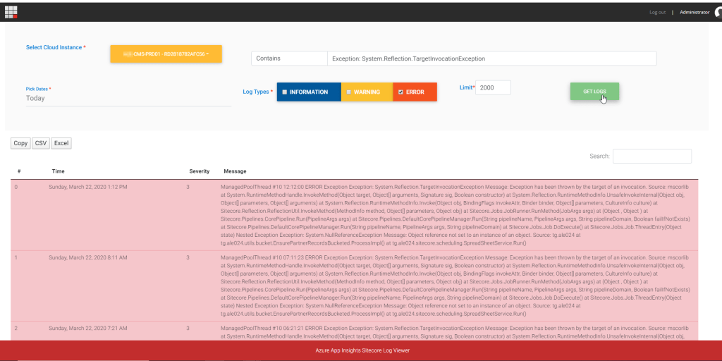 Sitecore App Insights Log Viewer